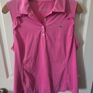 Vineyard Vines Hot Pink Sleeveless Polo with Ruffle Trim